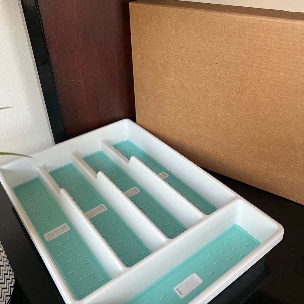 White and Teal Drawer Organizer